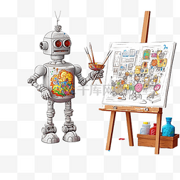 铅笔画家图片_有趣的玩具机器人艺术家在其艺术