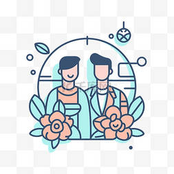 婚礼主图片_标志设计侧面两个人和花 向量