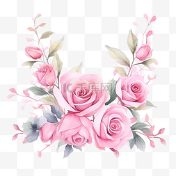 水彩玫瑰花背景图片_粉红色柔和的水彩玫瑰花花束排列