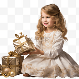 开心的男生图片_圣诞树旁穿着优雅公主裙的快乐小