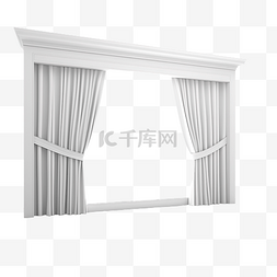 带窗框窗帘 3D 渲染的空房间的 3D 