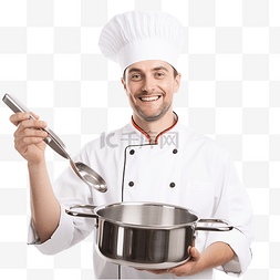 手拿花的男人图片_厨师厨师面包师拿着酱锅和勺子