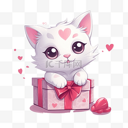 拥抱的手指图片_情人节插画猫，带着礼盒和爱的心