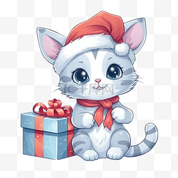 带铃铛的猫图片_圣诞节时带铃铛和礼物的卡通猫动