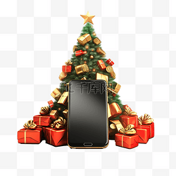 手机銀行图片_智能手机屏幕上圣诞树下的钱袋