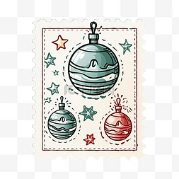 新票图片_带有圣诞玩具的邮票