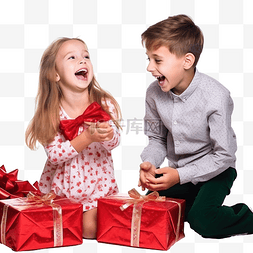 箱打开图片_快乐的孩子们在圣诞树附近玩得开