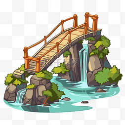桥卡通图片_桥剪贴画卡通瀑布桥 向量