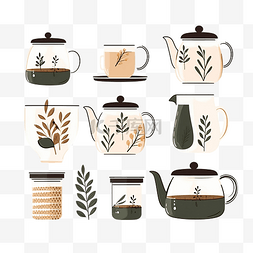 茶壶和花图片_hygge主题扁茶壶和眼镜元素收藏套