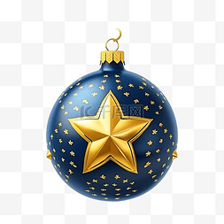 蓝色圣诞树玩具与金色星星逼真的