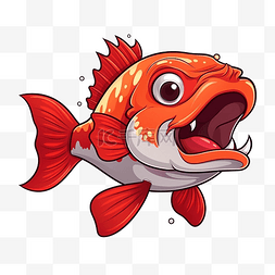 卡通大嘴怪物图片_兴奋可爱的红眼睛鲈鱼张开大嘴卡