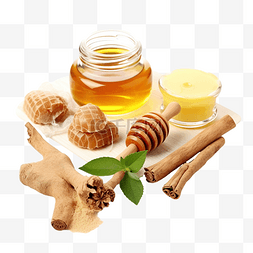 姜丝蜂蜜图片_圣诞姜饼的配料，木头上有蜂蜜和