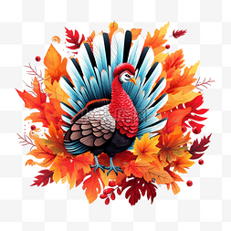 美国感恩节图片_火鸡和感恩节树叶矢量设计