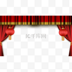中国风背景新年图片_新年红色灯笼幕布舞台新年帷幕