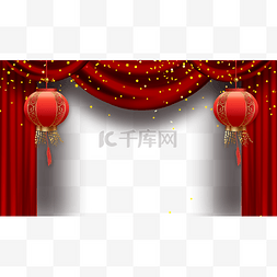 春节中国红背景图片_中国风新年灯笼帘幕演出红色帷幕