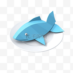 蓝色盘子图片_盘子里折纸鲸鱼的插图