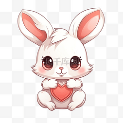 卡通可爱兔子抱着心坐姿