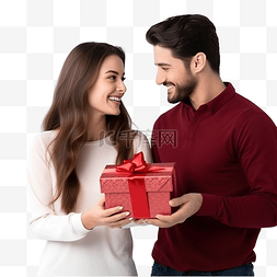 美丽的女朋友在圣诞节给男朋友送
