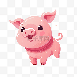 猪年快乐图片_可爱的粉红猪跑孤立的卡通动物圣