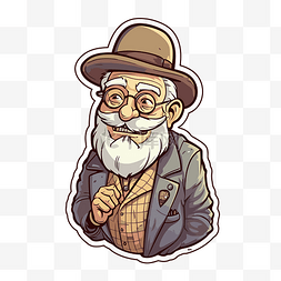 卡通戴眼镜和帽子的老人 向量