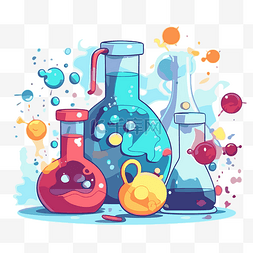 化学剪贴画两个彩色烧瓶与液体卡
