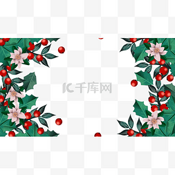 边框横新年图片_圣诞节一品红花卉边框横图粉色花