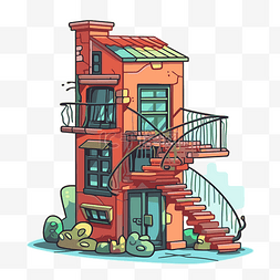 带楼梯的小房子的楼梯剪贴画插图