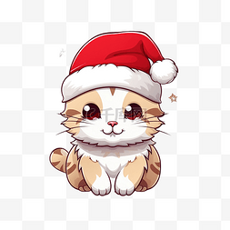 圣诞猫与圣诞老人帽子圣诞节矢量