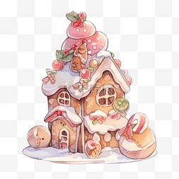 姜饼屋和圣诞糖果水彩插图