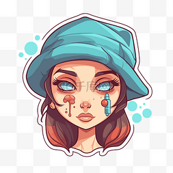 happo 贴纸 girl with blue cap with tears 