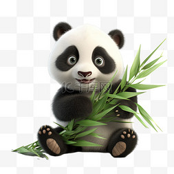 简约熊猫抱竹子元素立体免抠图案