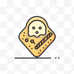 线性饼干插图图片_简单的扁平线标志，方形面包上有
