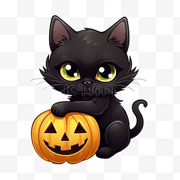 万圣节南瓜里可爱的黑猫，眼睛滑