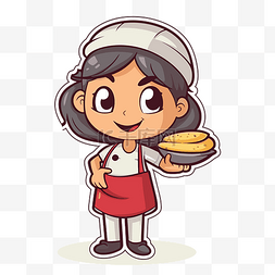 卡通女厨师人物图片_煎饼女孩卡通人物与刀图 Psd 矢量