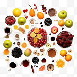 摆满食物的餐桌图片_餐桌上摆满了各种水果和咖啡，以