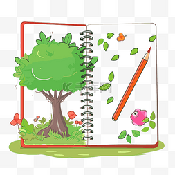 工作簿剪贴画笔记本，带有树和树