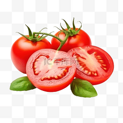 带叶的水果图片_番茄红新鲜带叶切片番茄带番茄种