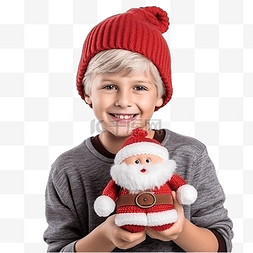 小男孩拿图片_小男孩拿着圣诞老人装饰品作为圣