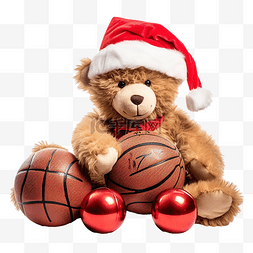篮球圣诞图片_泰迪熊与红色圣诞球和篮球圣诞泰