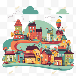 郊区矢量图片_郊区剪贴画卡通城市和村庄