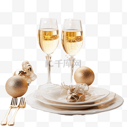 冬季布置图片_圣诞节美丽的餐桌布置，配有香槟