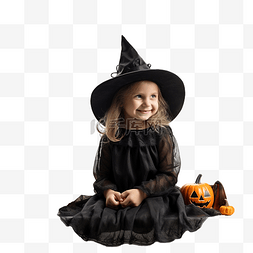 穿着黑裙子的小女巫，窗台上放着