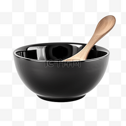 黑色陶瓷碗和隔离木勺