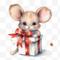 水彩小老鼠图片_可爱的老鼠，带大礼盒
