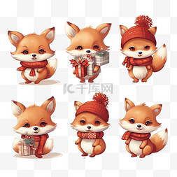 插图人物图片_收集有可爱狐狸的圣诞贺卡