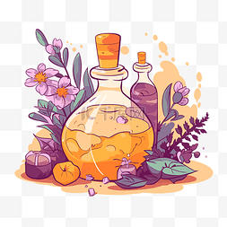玻璃瓶植物图片_芳香疗法剪贴画玻璃瓶与草药和鲜