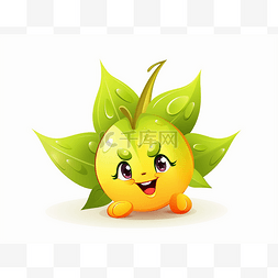 带绿叶和微笑表情的可爱卡通水果