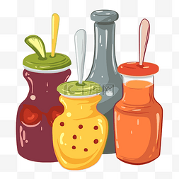 生锈的罐子图片_调味品剪贴画卡通食品罐子与勺子