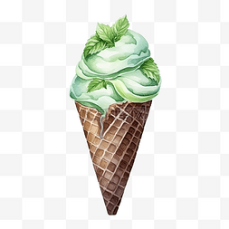 巧克力冰淇淋甜筒图片_水彩夏日元素中的薄荷巧克力冰淇