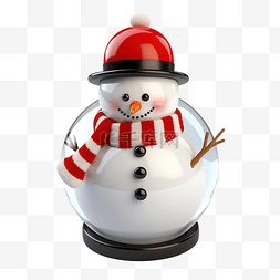 雪球中的圣诞雪人 3d 插图